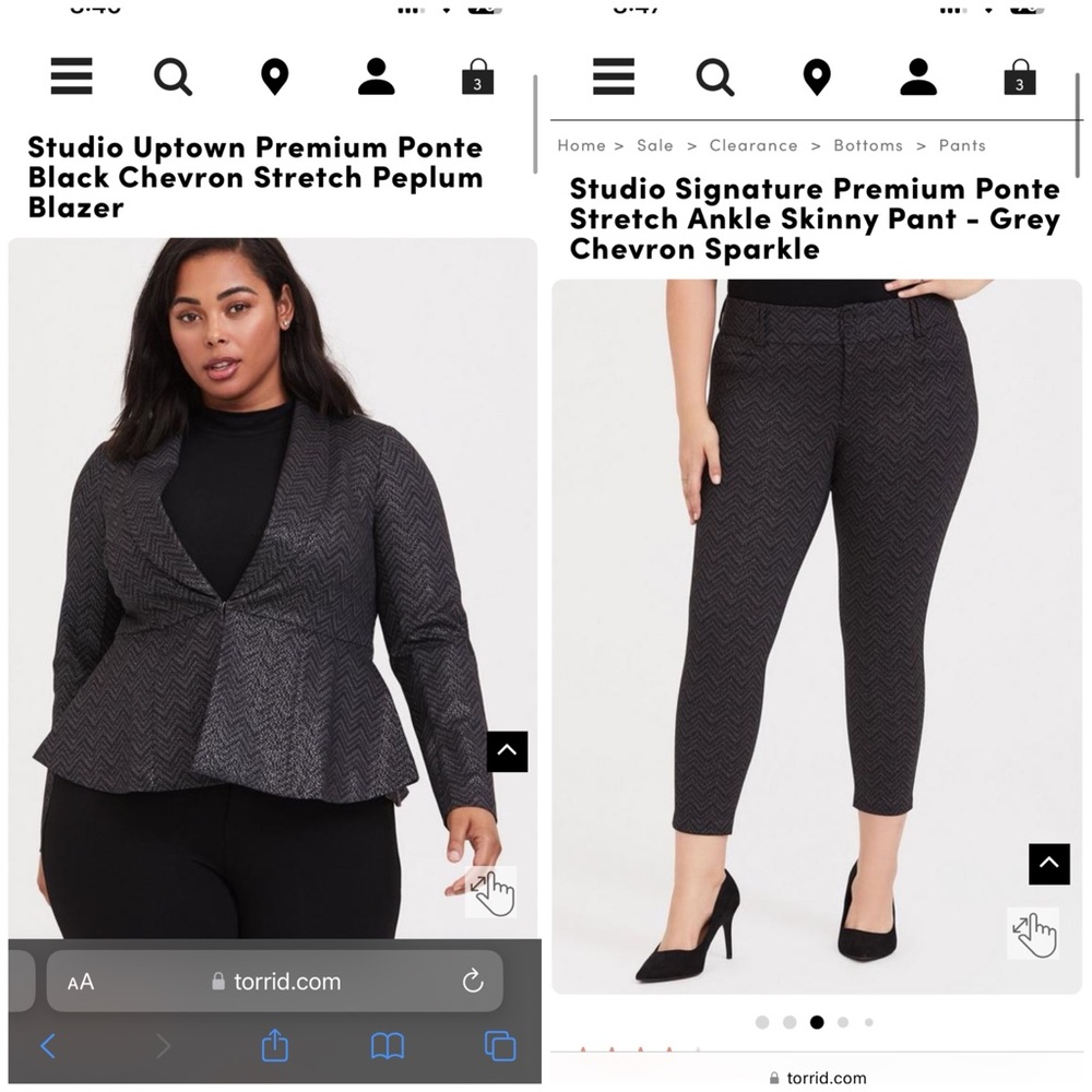 Torrid chevron ponte blazer size 0 and matching ponte pants size 14 new with tag